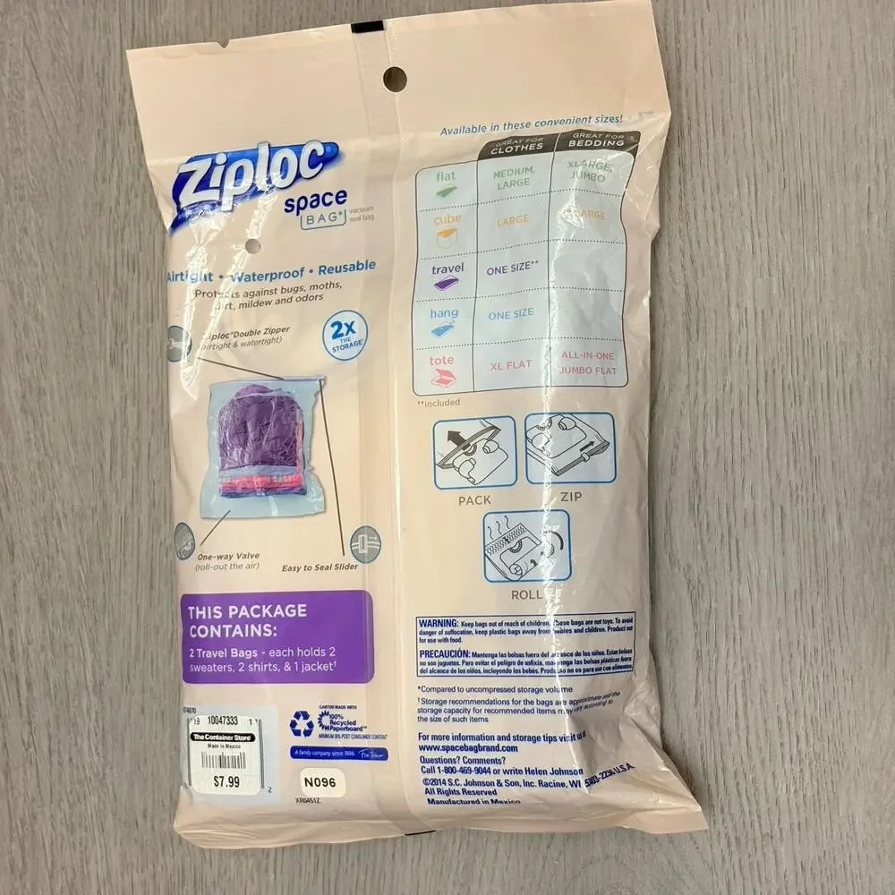 Ziploc Space Bags Vacuum Seal Airtight Waterproof Reusable Travel Bag 18”x 22.5”